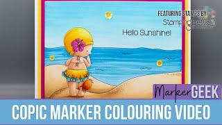 Copic Marker Colouring Stamping Bella Beach Bundle Girl in a Pinch rubber stamp scene