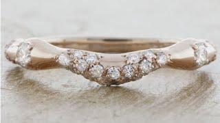 Rose Gold Wavy Diamond Accented Wedding Band - Gloria