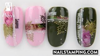 Spectacular nail art with sticker, mirror powder (nailstamping.com)