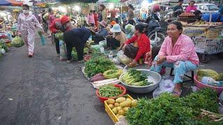 Cambodia Early Vegetable Market - Early Morning Daily of Lifestyle Vendors Selling all Kind of Foods