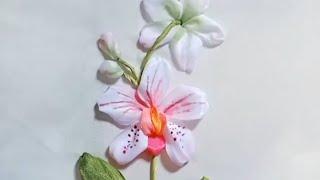 Simple Orchid Flower Ribbon Embroidery Tutorial