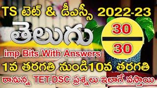 TS TET DSC 2023 TELUGU 1to 10th CLASS IMP BITS WITH ANSWERS | TS TET DSC CLASS IN TELUGU