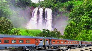 Mandovi Express crossing RANPAT WATERFALLS amazing experience in monsoon