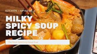 EZCOOK - How to cook Milky Spicy Soup Recipe (Mala Hotpot style) 牛奶麻辣烫做法