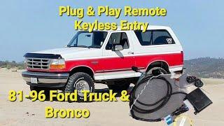 Installing Plug & Play Remote Keyless Entry On OBS Ford Bronco & Truck 92 93 94 95 96  No cut Wires