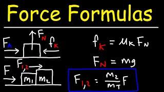 Force Formulas - Static Friction, Kinetic Friction, Normal Force, Tension Force - Free Body Diagrams