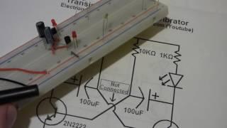 Astable multivibrator demo circuit step by step build NPN 2n2222a transistors and capacitors