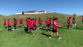 Casper College men's soccer players work on a drill at practice Tuesday.