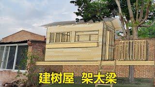 一起带娃儿 建树屋 架大梁 / Building a tree house