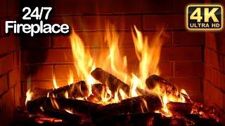 Relaxing Fireplace with Instrumental Christmas Music 24/7  Fireplace Christmas Music  Yule Log