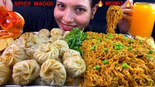 Eating Spicy Korean Style Maggi Masala, Momo Mukbang |Indian Street Food Eating Show | Asmr Mukbang