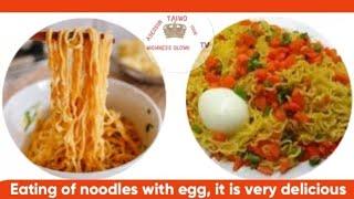 Eating of noodles with egg very delicious | ATYHO TV |