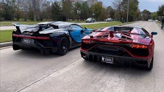 Bugatti Chiron Pur Sport races Lamborghini Aventador SVJ Roadster