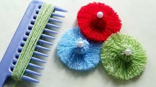 Amazing Hand Embroidery Woolen Flower craft ideas with Hair Comb | Easy Sewing Hack