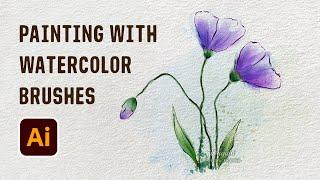 Adobe Illustrator Watercolor Drawing Tutorial - How to draw Flowers with Vector Brushes