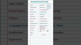 BIO-DATA FORMAT#job #biodata#study