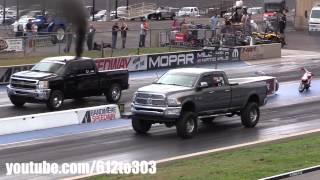 Huge Cummins Ram vs Built Duramax Diesel Drag Race