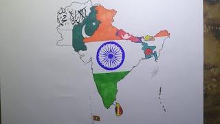 Drawing South Asia flag map | SAARC flag map | Indian Subcontinent flag map drawing