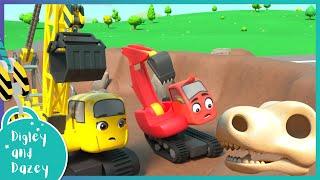  Digging Up Dinosaur Bones  | Digley and Dazey | Kids Construction Truck Cartoons