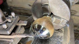 Woodturning a Gear Shift Knob oak, brass and aluminum.