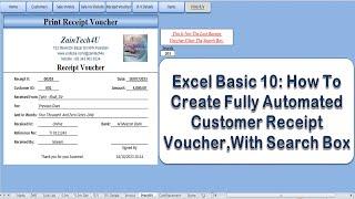 Excel Basics 10. How To Create Automated Receipt Voucher In Excel | Invoice Payments | Receipt Bill