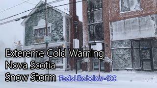 Wind Chills below -40c Extreme Snow Storm and Arctic Blast in A Small Town, Nova Scotia