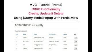 crud operation mvc using  partial view jquery modal popup