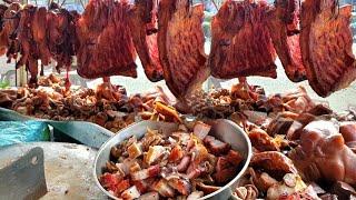 Super yummy !! Stall of Meat! BBQ - Pork, Roast duck, Crispy Pork belly, Braised Pork, Cambodia's