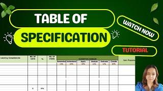 TABLE OF SPECIFICATION |TOS |TUTORIAL