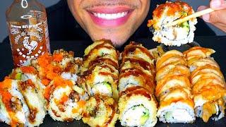 ASMR SUSHI PLATTER MUKBANG | EATING SUSHI ROLLS CHALLENGE CRUNCHY BIG BITES MOUTH SOUNDS NO TALKING