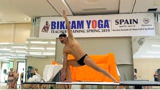 Bikram yoga - teaching triangle pose w/Bikram demo