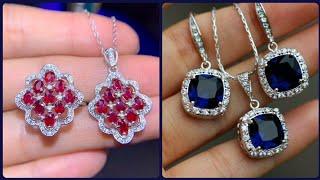 Charming Party Wear Diamond blue Sapphire & Ruby Stud Earrings & Pendants Sets Ideas