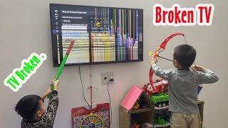 Angry son smashed TV. Dad fixed broken TV. | Broken TV | TV broken.