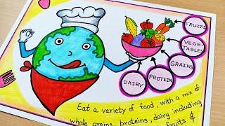 World Food Day Drawing | World Health Day Poster | Eat safe Eat Healthy | Balanced Diet Poster