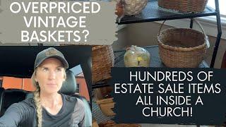 Are these vintage baskets a bit too pricey? Come Shop with Me at a Church Estate Sale.