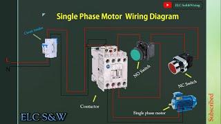 Wiring  Diagram , Single Phase Motor Contactor Off , On switches control Connection .