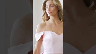 A-Line Off Shoulder Satin Short Dress with Pocket | Prom dresses #promdress #8thgrade #homecoming