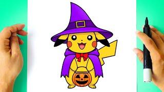 Como DESENHAR PIKACHU de HALLOWEEN - Como DIBUJAR a PIKACHU de HALLOWEEN - Pokemon Drawing Tutorial