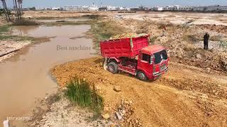 Full video Launched project to fill the soil with bulldozer Komatsu D31p bulldozer and 5T dump truck