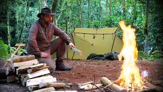 Rainy Overnighter Under an Oil Cloth Tarp Shelter