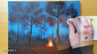 How to paint a Night Camping / Acrylic Painting for Beginners