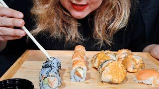 Eating Asmr : Sushi   Soft and crunchy eating sounds + Light whispers