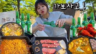 하루동안 소주 8병 마시는 캠핑VLOG (주량초과 꽐라주의 | 소고기,라면,라죽,된장찌개,두찜로제찜닭,주당의비결)