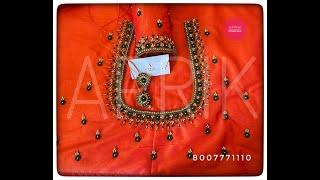 Orange Blouse With Green Beads Work looks so Stunning Aprik Designer Blouse