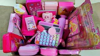 Pink Stationery Collection From the box - calculator, matchbox eraser, pouch, toy unboxing & review