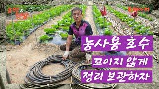 농사용 호수 꼬이지 않게 정리 보관하기.Farming lakes. Keeping them clean so that they don't get twisted.