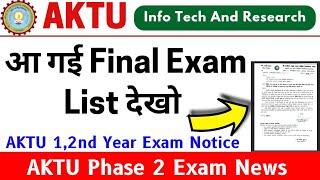 Aktu 1st Year 2 Exam News, Aktu New Final List