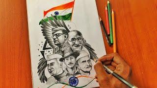 Chachaji Drawing | Freedom fighters drawing | Gandhiji | Chachaji | Netaji | Bhagath Singh