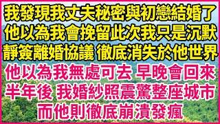 我發現我丈夫秘密與初戀結婚了，他以為我會挽留此次我只是沉默，靜簽離婚協議 徹底消失於他世界，他以為我無處可去 早晚會回來，半年後 我婚紗照震驚整座城市，而他則徹底崩潰發瘋！#人生故事 #情感故事