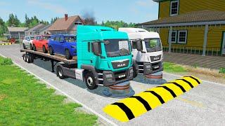 Double Flatbed Trailer Cars Transportation with Truck - Train vs Car - BeamNG.Drive #118